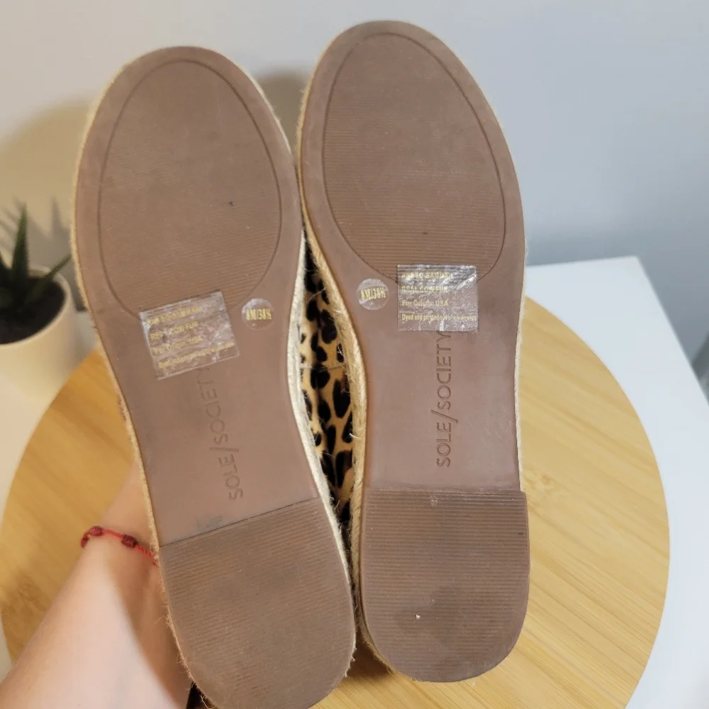 SOLE SOCIETY Sammah leopard cow hair espadrille slip on loafer